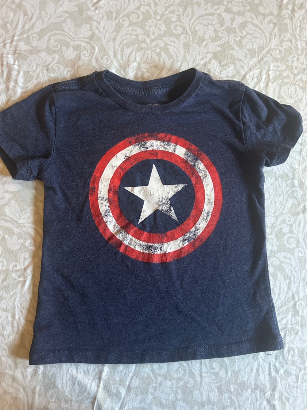 Marvel Boys Navy Tee with Red and White Captain Shield
